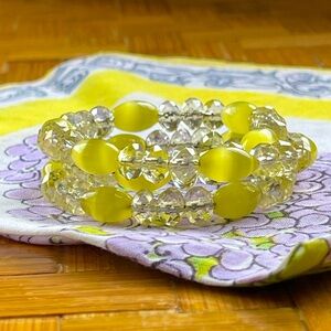 Vintage glass bead coil bracelet, fits all sizes